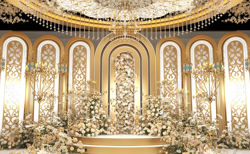 韶山香槟色调婚礼堂效果展示